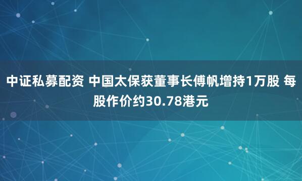 中证私募配资 中国太保获董事长傅帆增持1万股 每股作价约30.78港元