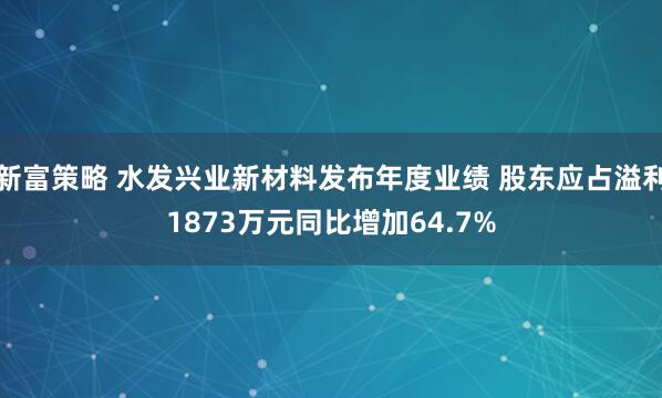 新富策略 水发兴业新材料发布年度业绩 股东应占溢利1873万元同比增加64.7%